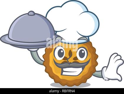 Lo Chef con il cibo la torta di mele sulla scheda Carattere Illustrazione Vettoriale