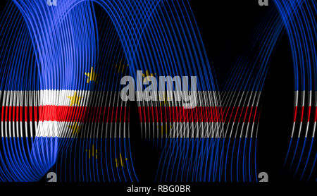La bandiera nazionale di Capo Verde sullo sfondo neon strisce geometrica Foto Stock
