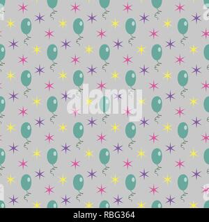 Aria verde palloncini stelle grigio seamless pattern luminoso Illustrazione Vettoriale