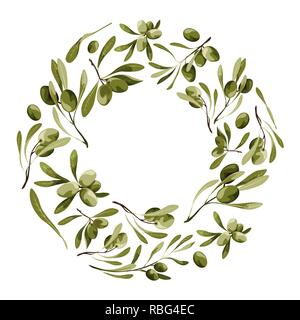 Ghirlanda di vettore con albero di olivo. Cornice Natura con verdure con foglie Illustrazione Vettoriale