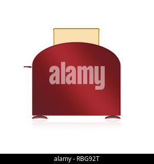 Pane tostato in un moderno rosso tostapane su sfondo bianco. Illustrazione da un tostapane con toast. Foto Stock