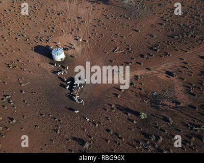 Antenna di serbatoio di acqua con pecora in condizioni di siccità Western New South Wales AUSTRALIA Foto Stock
