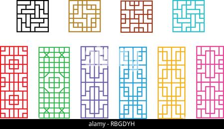 Quadrato e rettangolo nella finestra cinese disegno vettoriale Illustrazione Vettoriale