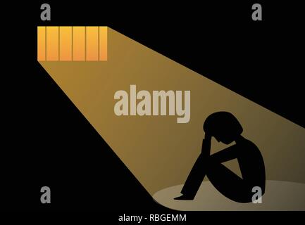 Uomo disperata in prigione, vector art design Illustrazione Vettoriale