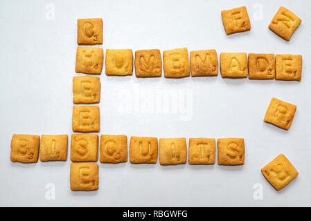 Formaggio di casa biscotti - parole di scrabble realizzati dai biscotti / cookies. Foto Stock