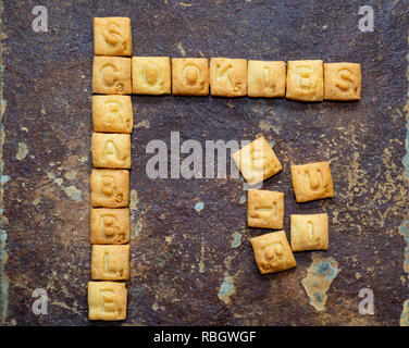 I cookie di Scrabble - parole di scrabble realizzati dai biscotti / cookies. Foto Stock