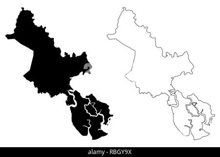 Ho Chi Minh City Provincia (Repubblica socialista del Vietnam, suddivisioni del Vietnam, comune) mappa illustrazione vettoriale, scribble sketch mappa di Saigon Illustrazione Vettoriale