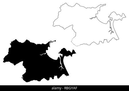 Da Nang provincia (Repubblica socialista del Vietnam, suddivisioni del Vietnam, comune) mappa illustrazione vettoriale, scribble sketch Da Nang mappa Illustrazione Vettoriale