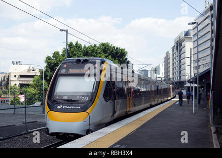 Dall'Aeroporto di Brisbane treno al South Bank station, Brisbane, Queensland, Australia Foto Stock