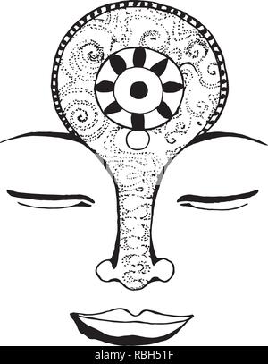 Illustrazione con spirito nella meditazione. Mandala e modelli. Un idea per un tatuaggio. Illustrazione Vettoriale
