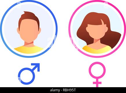 Avatar utente. Maschio e femmina faccia isolati su sfondo bianco. Icona del vettore. Illustrazione Vettoriale