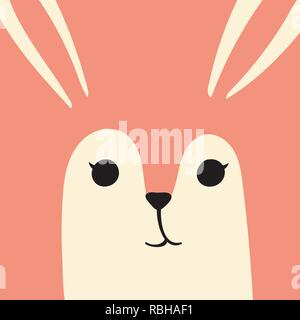 Simpatico coniglietto di pasqua cartoon animale ritratto di lepre con volto sorridente rosa pesca testa di animale card con spazio copia illustrazione vettoriale Illustrazione Vettoriale