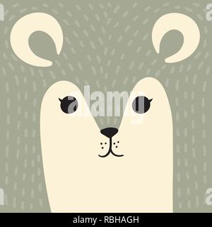 Carino il mouse sul campo cartoon animale ritratto di ratto con volto sorridente blu grigio testa di animale card con spazio copia illustrazione vettoriale Illustrazione Vettoriale