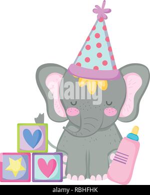 Carino e un po' di elefante con party hat Illustrazione Vettoriale