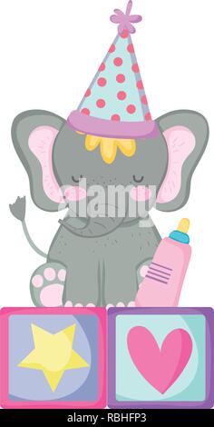 Carino e un po' di elefante con party hat Illustrazione Vettoriale