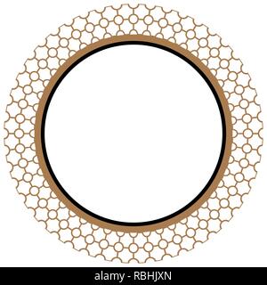 Islamico di figure geometriche ornamento round cornice dorata. Illustrazione Vettoriale