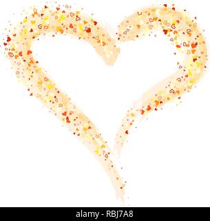 Sfondo vettoriale con oro glitter cuore dipinta su bianco. Illustrazione Vettoriale