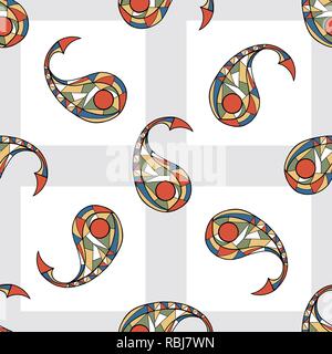 Paisley disegnati a mano vettore geometrico seamless pattern. Abstract illustrazione esotiche per la superficie di progettazione, tessili, carta da imballaggio, sfondo, telefono cas Illustrazione Vettoriale
