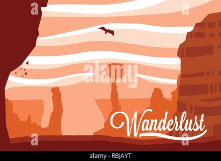 Scena paesaggio deserto wanderlust illustrazione vettoriale design Illustrazione Vettoriale