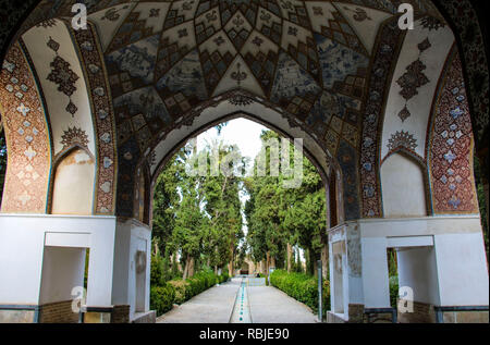 Fingarden a Kashan. Fingarden è uno storico giardino persiano, uno dei più famosi giardini reali del paese e del luogo in cui Amir Kabir era Foto Stock