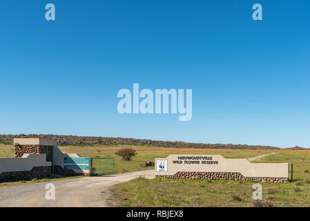 NIEUWOUDTSVILLE, SUD AFRICA, Agosto 29, 2018: ingresso al Nieuwoudtville selvaggio fiore di riserva nel nord della provincia del Capo Foto Stock