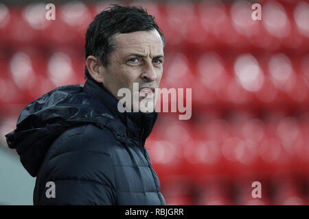 SUNDERLAND, Regno Unito 8gennaio 2019. Sunderland manager Ross Jack durante il Trofeo Checkatrade match tra Sunderland e Newcastle United presso lo stadio di luce, Sunderland il martedì 8 gennaio 2019. (Credit: Mark Fletcher | MI News & Sport Ltd | Alamy Live News) ©MI News & Sport Ltd | Alamy Foto Stock