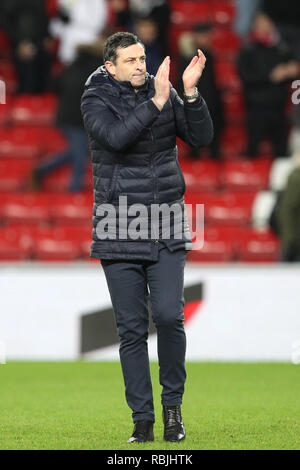 SUNDERLAND, Regno Unito 8gennaio 2019. Sunderland manager Ross Jack durante il Trofeo Checkatrade match tra Sunderland e Newcastle United presso lo stadio di luce, Sunderland il martedì 8 gennaio 2019. (Credit: Mark Fletcher | MI News & Sport Ltd | Alamy Live News) ©MI News & Sport Ltd | Alamy Foto Stock