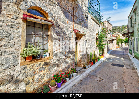 Case tradizionali in mastice medievale Borgo di Vessa sull isola di Chios, Grecia Foto Stock