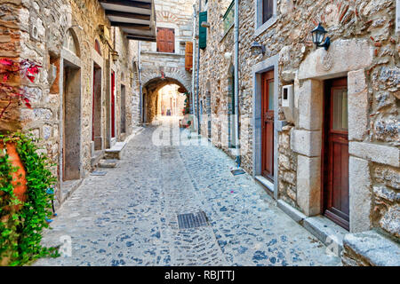 Case tradizionali in mastice medievale Borgo di Mesta sull isola di Chios, Grecia Foto Stock