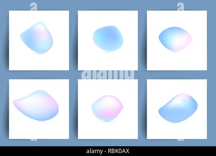 Il fluido forme colorate. Set di iridato pietre lisce. Estratto fluido di elementi grafici. Colore dinamico ovali. Illustrazione Vettoriale