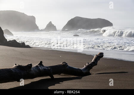 Grandi onde da una tempesta di neve pausa sulla Rodeo Beach, vicino a Fort Cronkhite, in Golden Gate National Recreation Area. Foto Stock