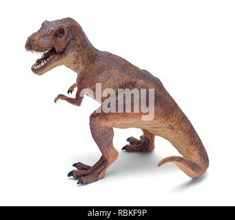 T Rex dinosauro giocattolo isolati su sfondo bianco. Foto Stock