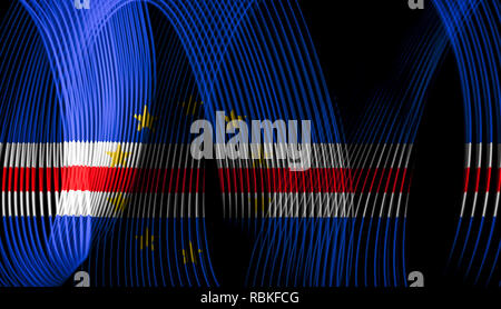 La bandiera nazionale di Capo Verde sullo sfondo neon strisce geometrica Foto Stock