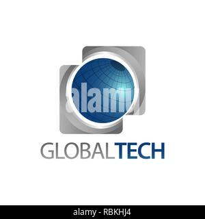 Global Tech. Tre quadrati dimensionale Globo mondo logo icona concept design template idea