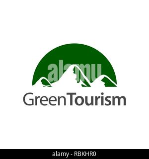 Turismo verde. Cerchio di mezza montagna logo icona concept design template idea Illustrazione Vettoriale