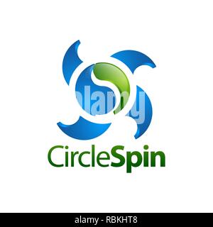 Cerchio spin. Tridimensionali di yin yang logo spin concept design template idea Illustrazione Vettoriale