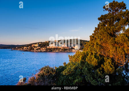 Vista panoramica sul tramonto, Castiglioncello, Livorno comune, Toscana Foto Stock