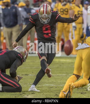 Santa Clara, California, USA. Xxi Sep, 2017. San Francisco 49ers kicker Robbie Gould (9) Giovedì, 21 settembre 2017, a Levis Stadium di Santa Clara, California. I Rams ha sconfitto il 49ers 41-39. Credito: Al di Golub/ZUMA filo/Alamy Live News Foto Stock