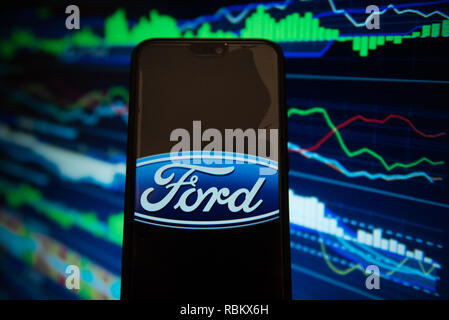 Cracovia in Polonia. Xi gen, 2019. Ford logo è visibile su un telefono cellulare Android. Credito: Omar Marques/SOPA Immagini/ZUMA filo/Alamy Live News Foto Stock