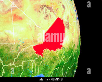 Niger sul modello realistico del pianeta Terra con i confini e molto dettagliata della superficie pianeta. 3D'illustrazione. Gli elementi di questa immagine fornita da n. Foto Stock