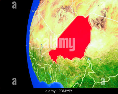 Niger dallo spazio sul modello realistico del pianeta Terra con i confini e dettagliata pianeta superficie. 3D'illustrazione. Gli elementi di questa immagine arredati con Foto Stock