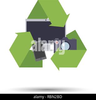 Design piatto utilizzati dispositivi elettronici riciclaggio icona vettore Illustrazione Vettoriale
