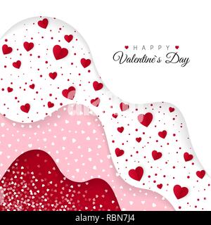 Happy Valentines Day greeting card. Strati di colore rosso con diversi elementi decorativi. Sarchiatura romantico Design. Sfondo con ornamenti e cuori. Vec Illustrazione Vettoriale