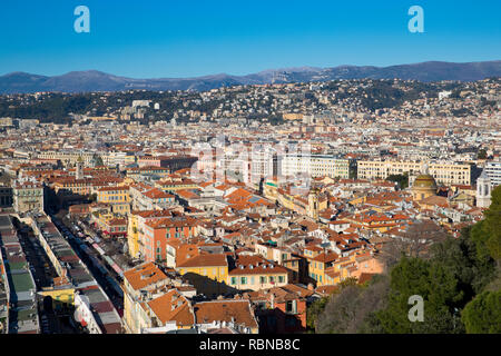 Panorama di Nizza da colline du Château, Francia Foto Stock