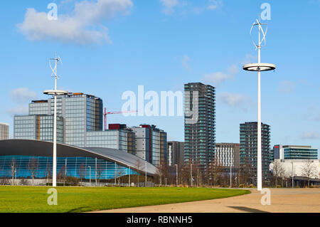 Centro citta' di Stratford dalla Regina Elisabetta Olympic Park, East London, Regno Unito Foto Stock