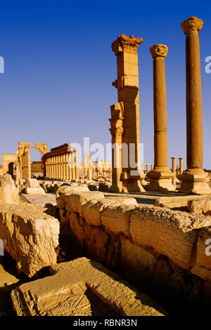 Le rovine della vecchia Greco città romana di Palmyra. Siria, Medio Oriente Foto Stock