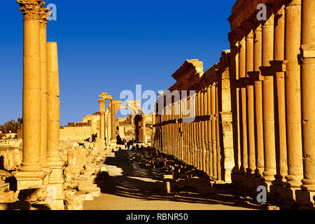 Le rovine della vecchia Greco città romana di Palmyra. Siria, Medio Oriente Foto Stock