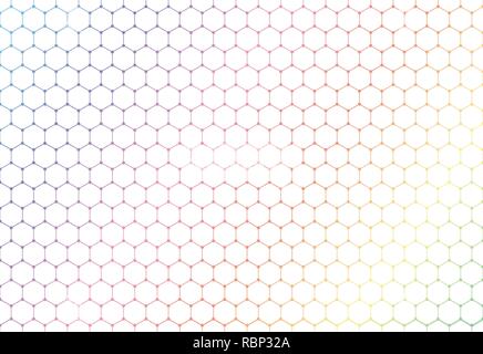 Abstract esagoni colorati seamless pattern su sfondo bianco e texture. Linee esagonale net con punti a croce punti. Illustrazione Vettoriale Illustrazione Vettoriale