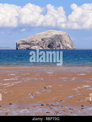La Bass Rock da Seacliff beach, vicino a North Berwick, East Lothian, Scozia Foto Stock