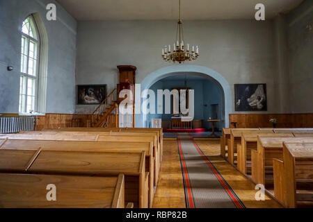 Evangelica della Chiesa Luterana in Koknese, Lettonia. Interno del Koknese Chiesa Evangelica Luterana. La chiesa fu costruita nel 1687. Foto Stock